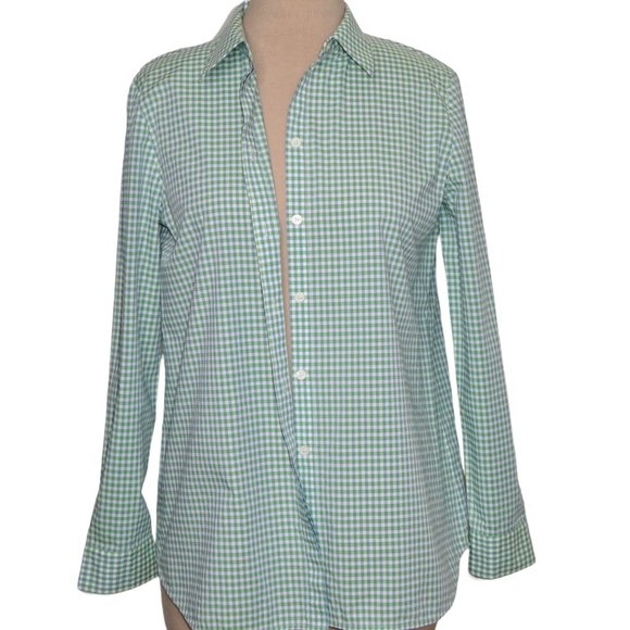 LAFAYETTE 148 Plaid Gingham Cotton Shirt Size M Green - Picture 4 of 10